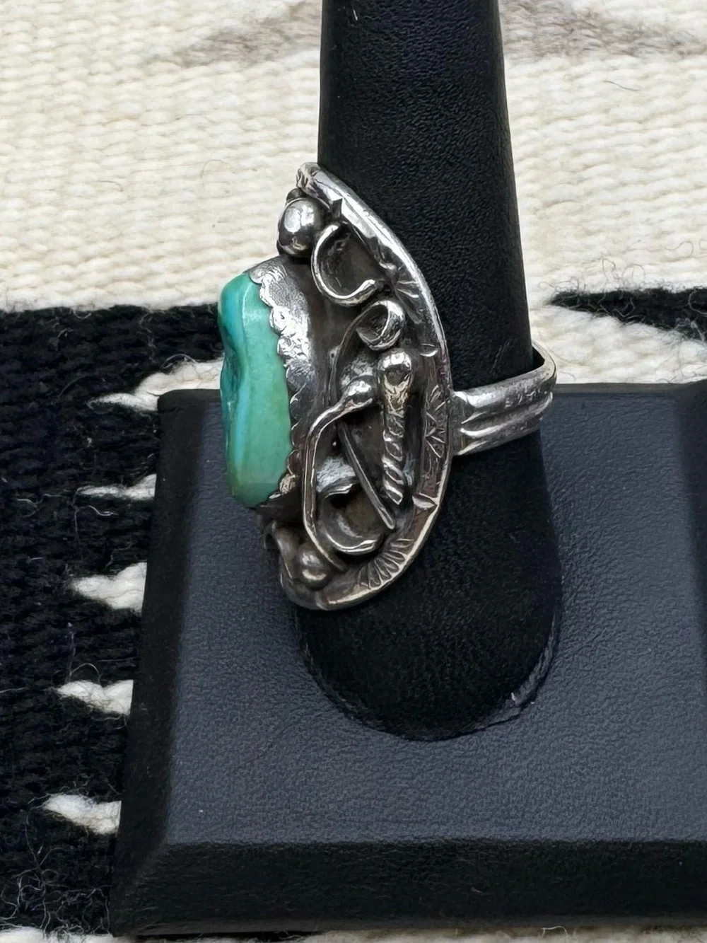 Vintage F.T. Signed Navajo Native American Sterling Silver Turquoise Ring 9